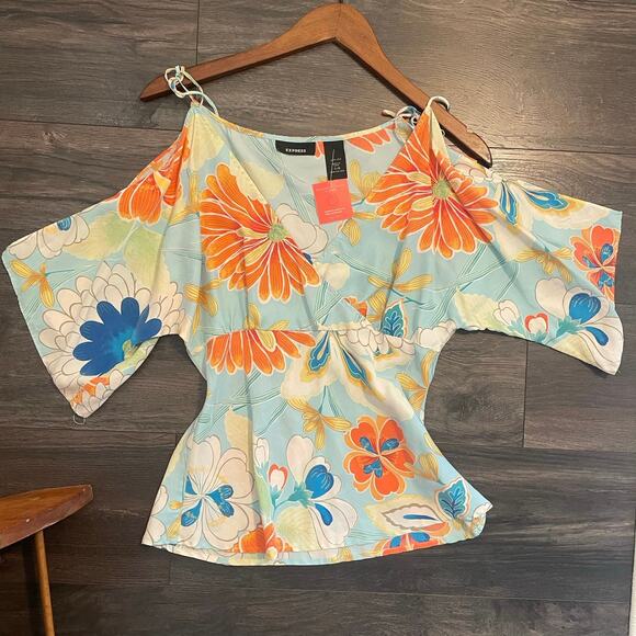 Express Chic Maximal Silk Spring Summer Cutout Top - Picture 1 of 6